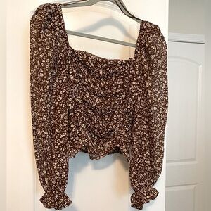 ASTR The Label womens brown and white floral top size XS